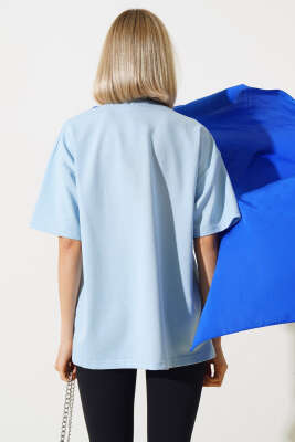 Oversize Basic T-shirt Bebe Mavi - Kadın Giyim Modelleri