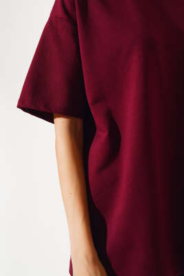 Oversize Basic T-shirt Bordo - Yeni Giyim