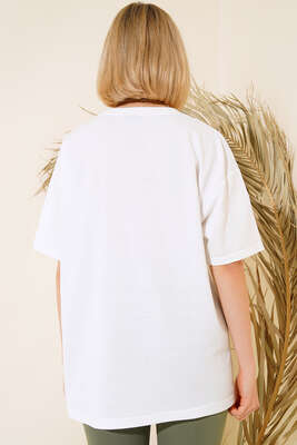 Oversize Basic T-shirt Ekru - Kadın Giyim Modelleri