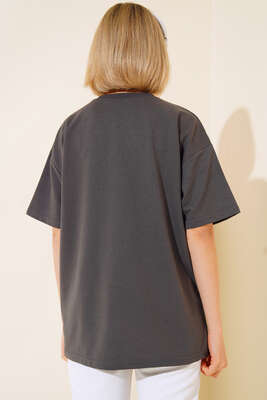 Oversize Basic T-shirt Füme - Kadın Giyim Modelleri