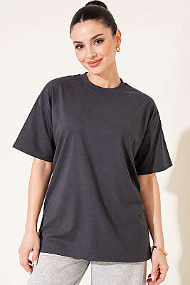 Oversize Basic T-shirt Füme - ELFİDA TEKSTİL