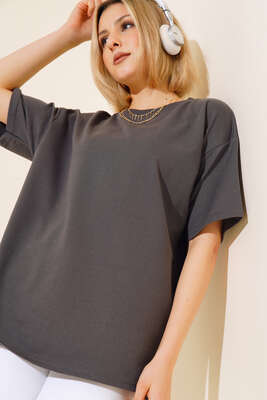 Oversize Basic T-shirt Füme 