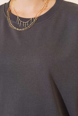 Oversize Basic T-shirt Füme - Yılın Fırsatı