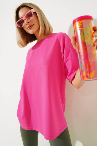 Oversize Basic T-shirt Fuşya - Kadın Giyim Modelleri