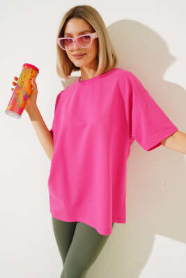 Oversize Basic T-shirt Fuşya - Yeni Giyim