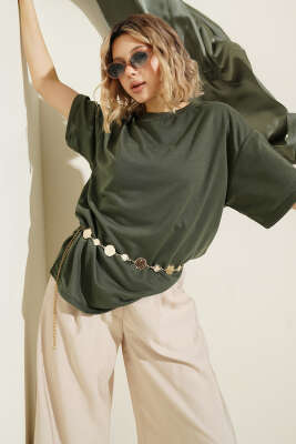 Oversize Basic T-shirt Haki - ELFİDA TEKSTİL