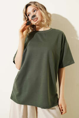 Oversize Basic T-shirt Haki - Kadın Giyim Modelleri