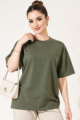 Oversize Basic T-shirt Haki - ELFİDA TEKSTİL