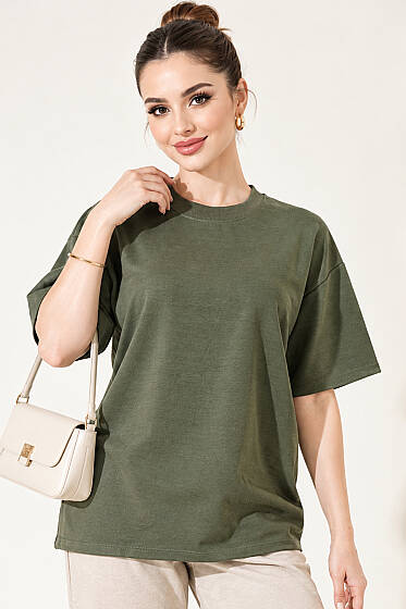 Oversize Basic T-shirt Haki - Kadın Giyim Modelleri