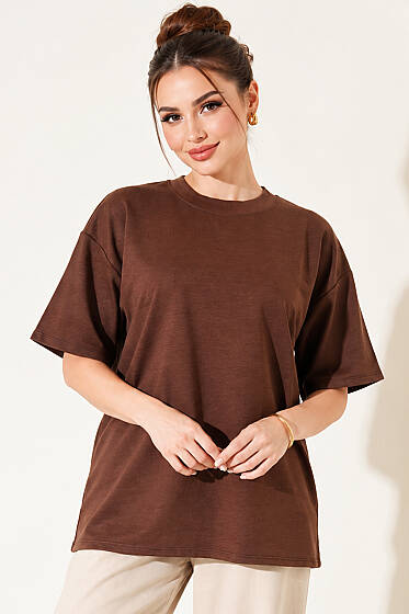 Oversize Basic T-shirt Kahve - Kadın Giyim Modelleri