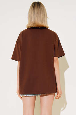 Oversize Basic T-shirt Kahve - Yeni Giyim