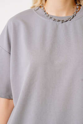 Oversize Basic T-shirt Kayrak Grisi - Kadın Giyim Modelleri