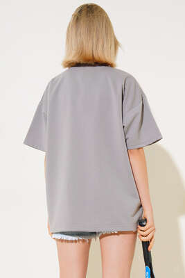 Oversize Basic T-shirt Kayrak Grisi - Yeni Giyim