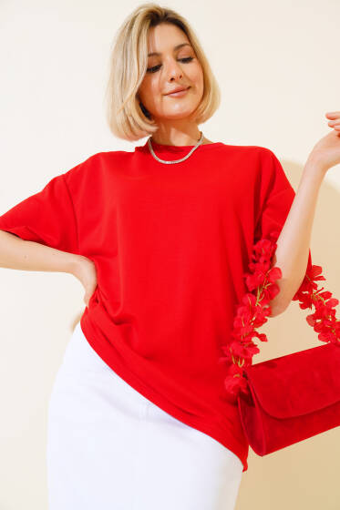 Oversize Basic T-shirt Kırmızı - Kadın Giyim Modelleri