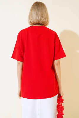 Oversize Basic T-shirt Kırmızı - Kadın Giyim Modelleri