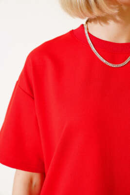 Oversize Basic T-shirt Kırmızı - Kadın Giyim Modelleri