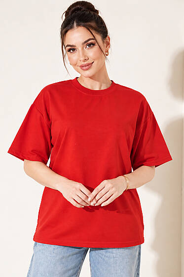 Oversize Basic T-shirt Kırmızı - Kadın Giyim Modelleri