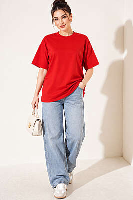 Oversize Basic T-shirt Kırmızı - Kadın Giyim Modelleri