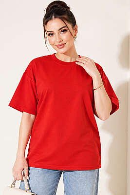 Oversize Basic T-shirt Kırmızı - Kadın Giyim Modelleri