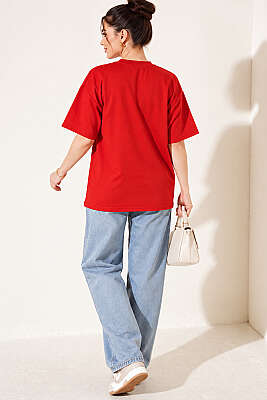 Oversize Basic T-shirt Kırmızı - Kadın Giyim Modelleri