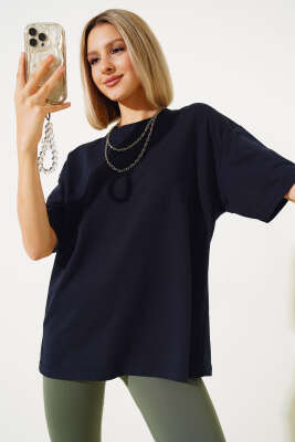 Oversize Basic T-shirt Lacivert - Yeni Giyim