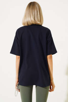 Oversize Basic T-shirt Lacivert - Yeni Giyim