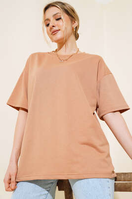 Oversize Basic T-shirt Latte - Yeni Giyim