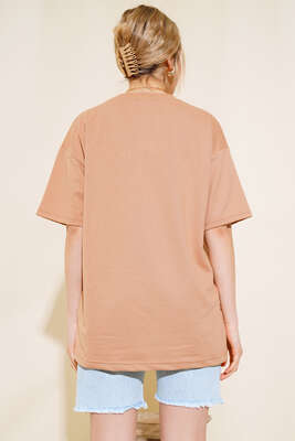 Oversize Basic T-shirt Latte - Yeni Giyim