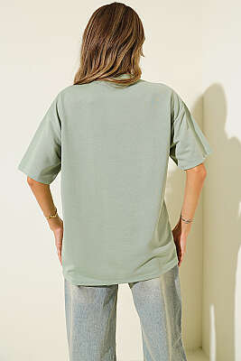 Oversize Basic T-shirt Mint - Kadın Giyim Modelleri