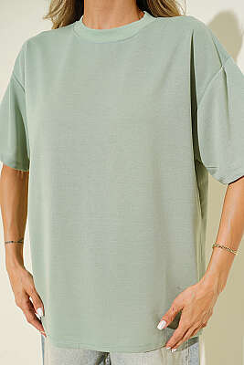 Oversize Basic T-shirt Mint - Kadın Giyim Modelleri