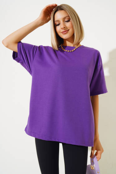 Oversize Basic T-shirt Mor - Kadın Giyim Modelleri
