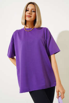 Oversize Basic T-shirt Mor - Yeni Giyim