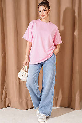 Oversize Basic T-shirt Pembe - Kadın Giyim Modelleri