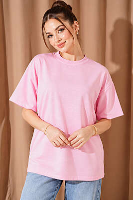 Oversize Basic T-shirt Pembe - Kadın Giyim Modelleri