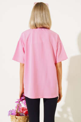 Oversize Basic T-shirt Pembe - Yeni Giyim