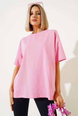 Oversize Basic T-shirt Pembe - Yeni Giyim