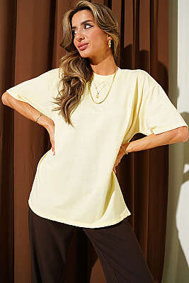 Oversize Basic T-shirt Sarı - Kadın Giyim Modelleri
