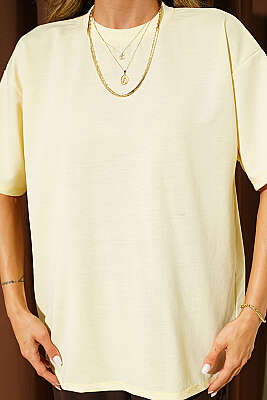 Oversize Basic T-shirt Sarı - Kadın Giyim Modelleri