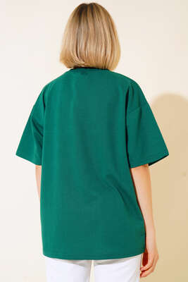 Oversize Basic T-shirt Zümrüt - Kadın Giyim Modelleri