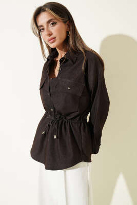 Oversize Beli Tünelli Gömlek Kahve - LEVURE