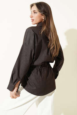 Oversize Beli Tünelli Gömlek Kahve - Kadın Giyim Modelleri