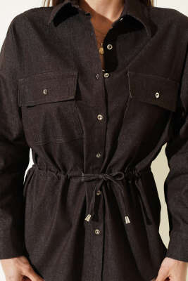 Oversize Beli Tünelli Gömlek Kahve - Kadın Giyim Modelleri