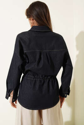 Oversize Beli Tünelli Gömlek Mavi - Kadın Giyim Modelleri