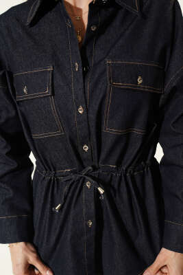 Oversize Beli Tünelli Gömlek Mavi - Kadın Giyim Modelleri