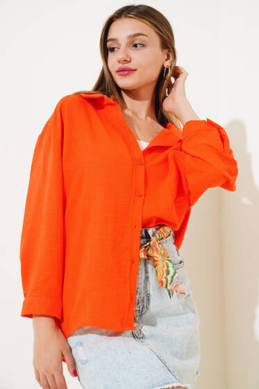 Oversize Cepli Gömlek Oranj - Yeni Giyim