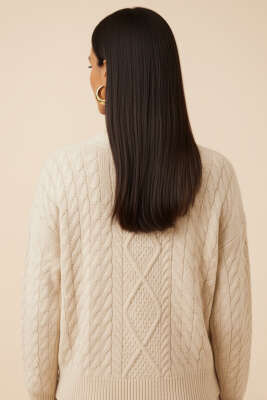 Oversize Cepli Örgü Hırka Bej - Yeni Giyim