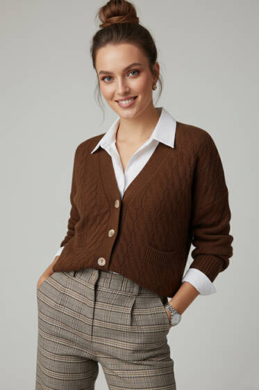 Oversize Cepli Örgü Hırka Kahve - Yeni Giyim