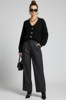 Oversize Cepli Örgü Hırka Siyah - Yeni Giyim