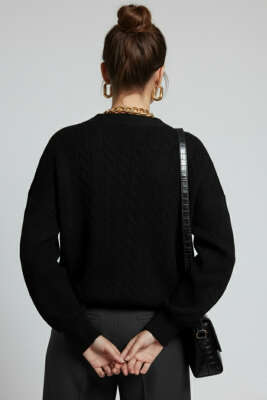 Oversize Cepli Örgü Hırka Siyah - Yeni Giyim