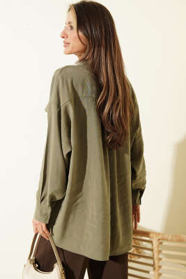 Oversize Çift Cepli Modal Gömlek Haki - Kadın Giyim Modelleri
